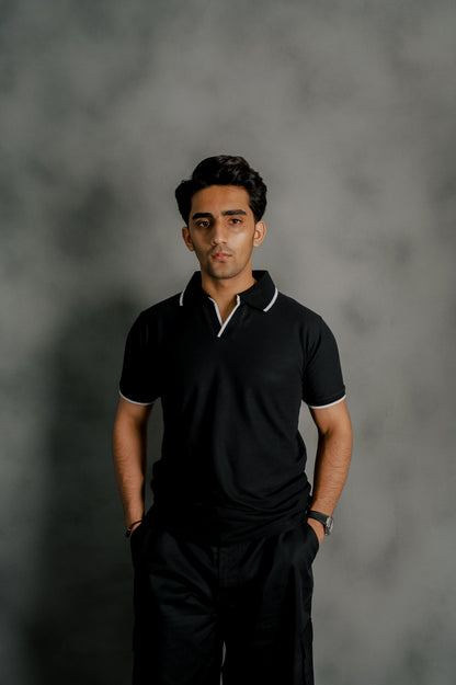 BLACK PIQUE POLO
