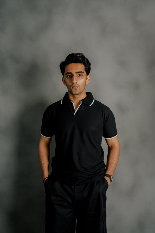 BLACK PIQUE POLO
