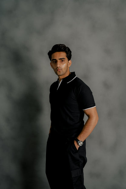 BLACK PIQUE POLO