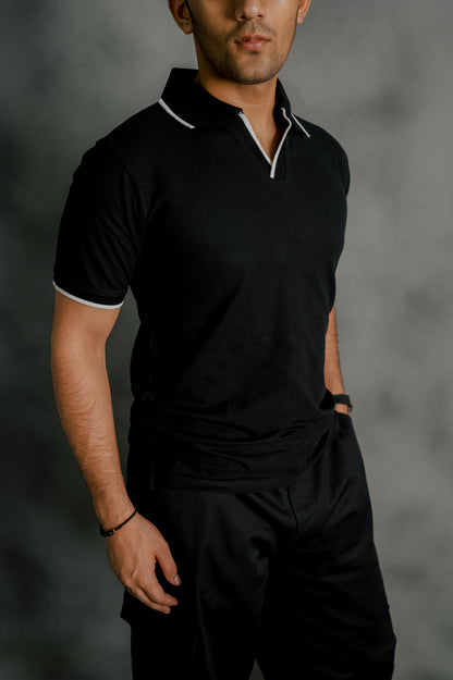 BLACK PIQUE POLO