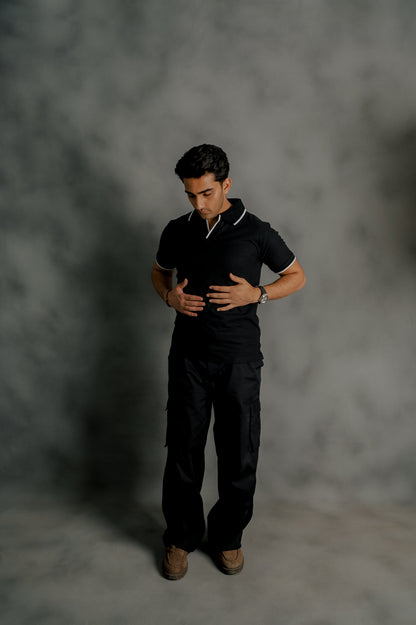BLACK PIQUE POLO