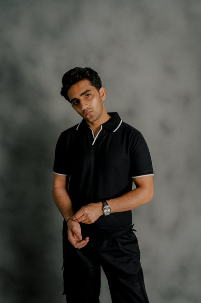 BLACK PIQUE POLO
