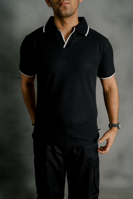 BLACK PIQUE POLO