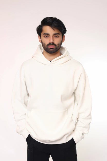 WHITE PULLOVER RELAXED HOODIE